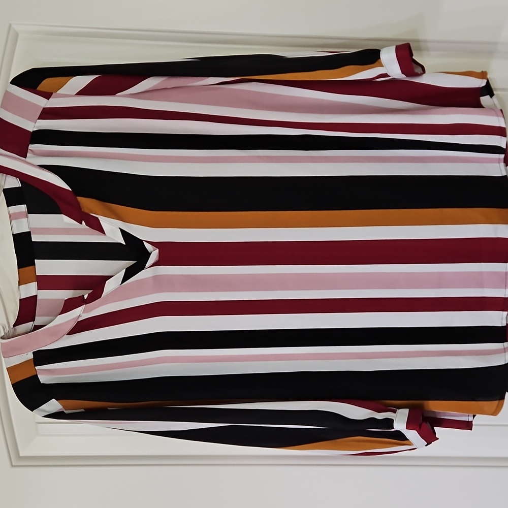 Van Heusen Striped V Neck Work Conference Weekend Blouse L Or XL